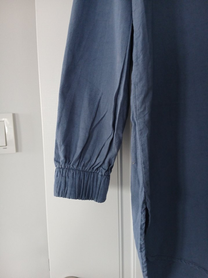 Mavi Keten Midi Gömlek - Görsel 3