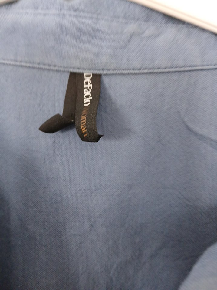 Mavi Keten Midi Gömlek - Görsel 4