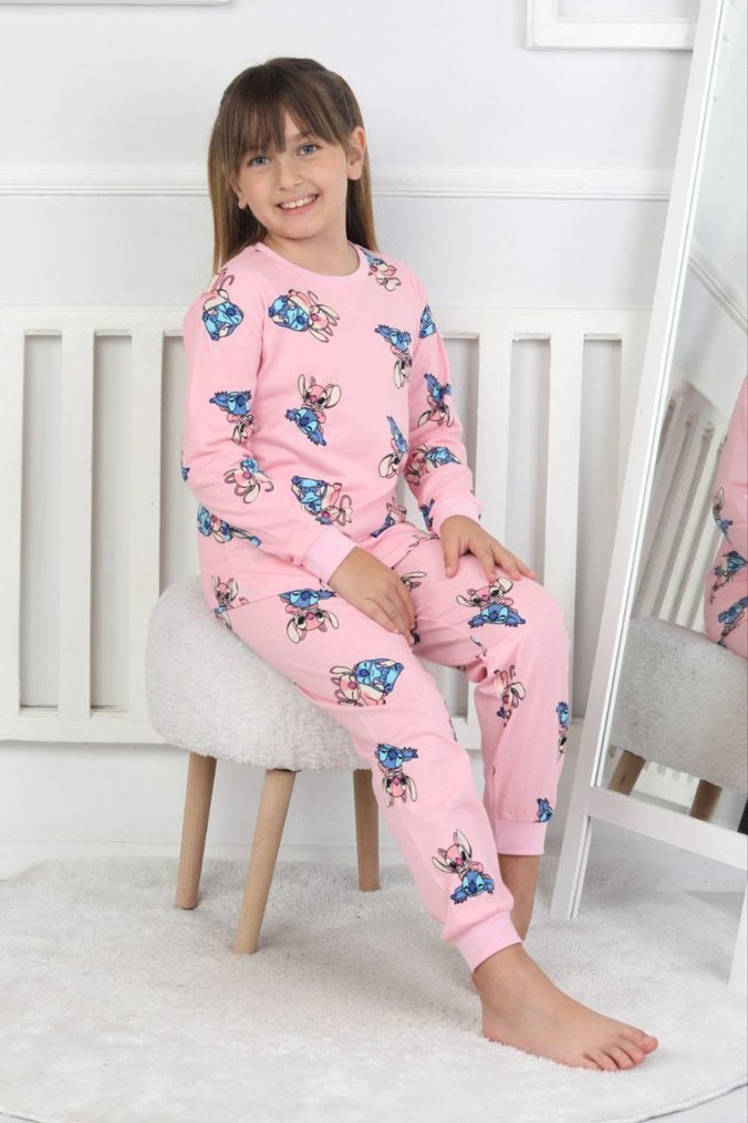 Kız Çocuk Pembe Desenli Uzun Kollu Pijama - Görsel 2