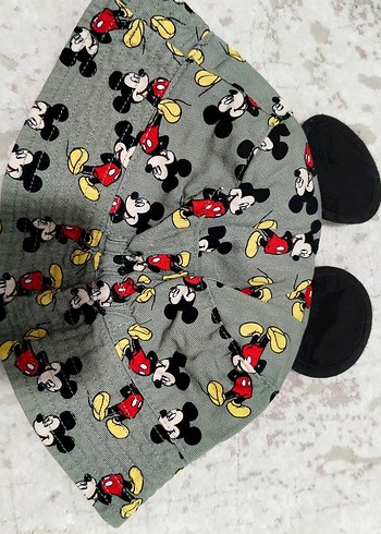 1-2 Yaş, 19 cm Beden Bohem Tarzı Gri Mickey Desenli Çocuk Şapkası