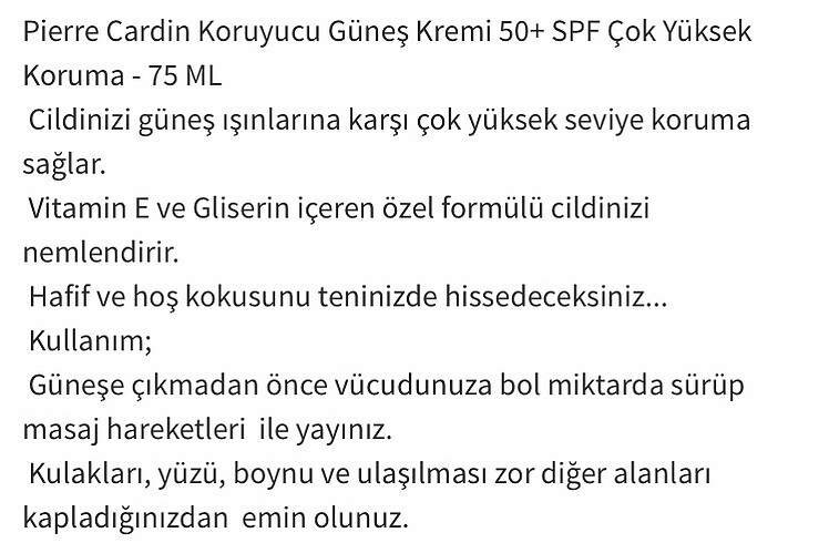 Pierre Cardin Güneş kremi