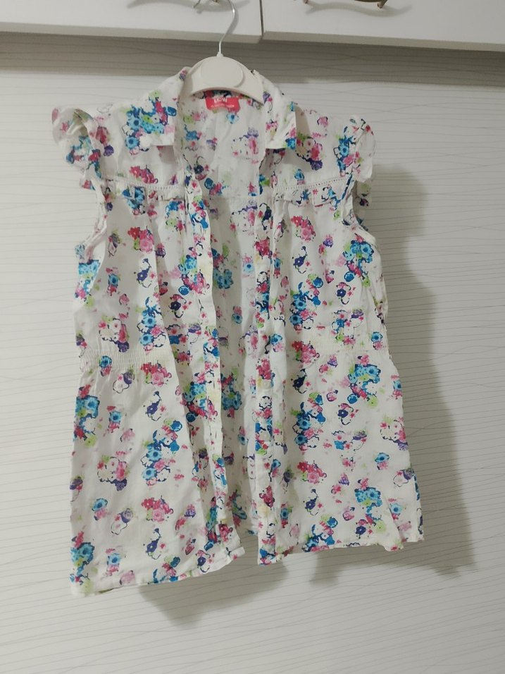 Beyaz Çiçek Desenli Kısa Kollu Gömlek - Görsel 2