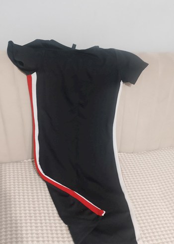 Siyah Baskılı Midi Kısa Kollu Elbise - Görsel 2