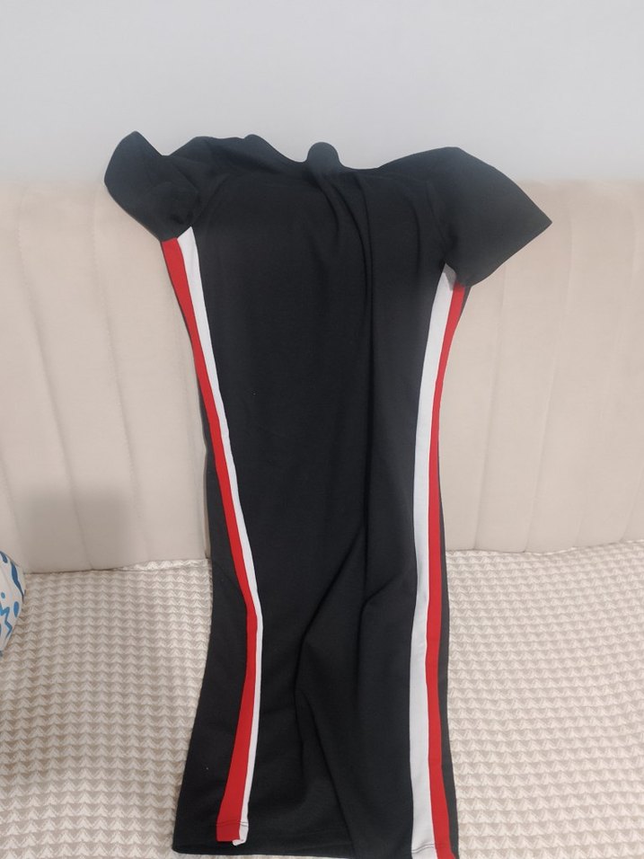 Siyah Baskılı Midi Kısa Kollu Elbise - Görsel 3