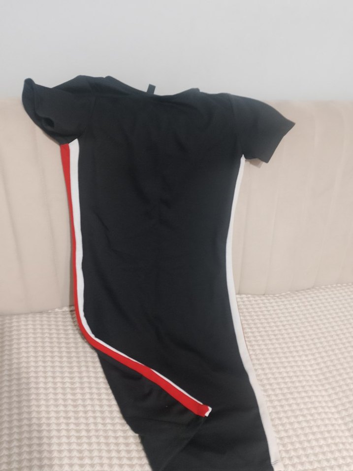 Siyah Baskılı Midi Kısa Kollu Elbise - Görsel 2