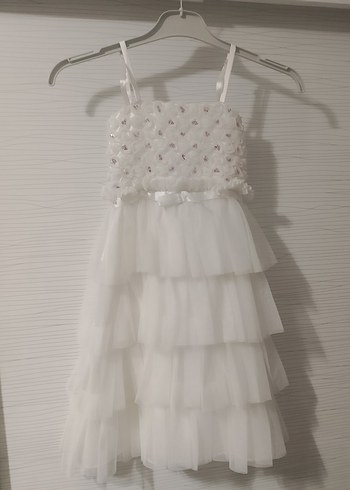 Kız Çocuk Beyaz Kat Kat Fırfırlı Elbise - Görsel 3