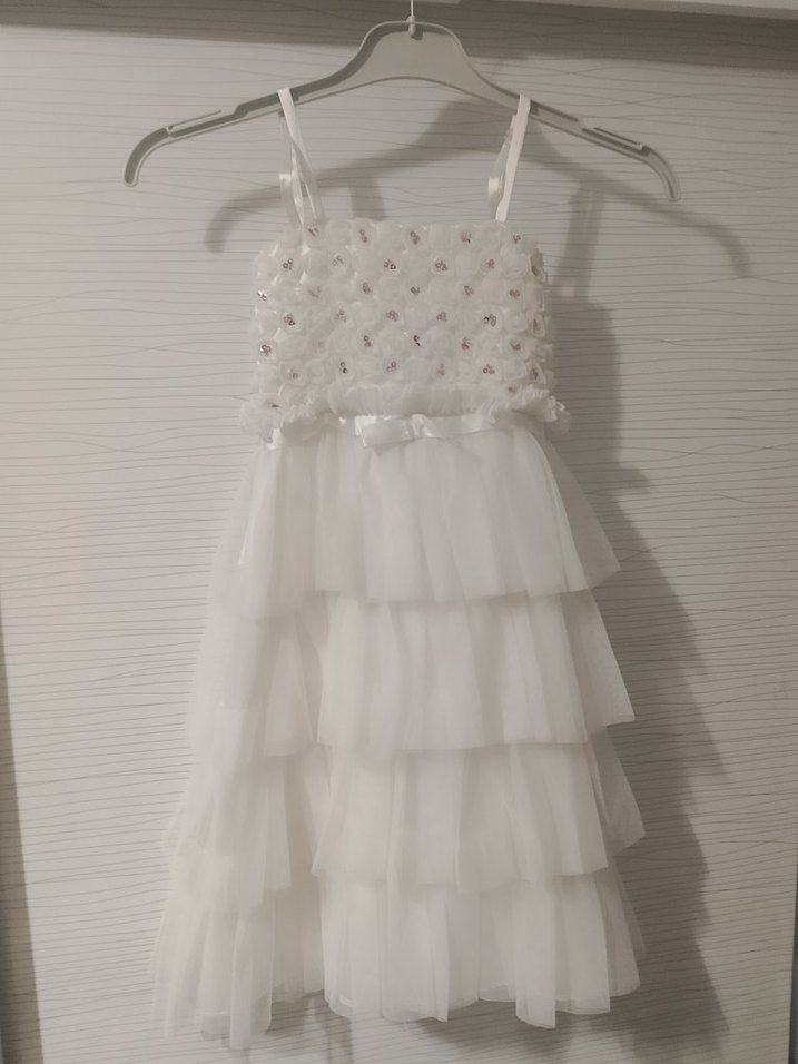 Kız Çocuk Beyaz Kat Kat Fırfırlı Elbise - Görsel 3