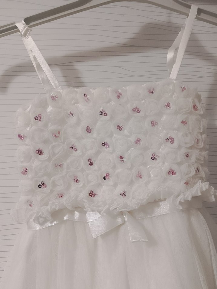 Kız Çocuk Beyaz Kat Kat Fırfırlı Elbise - Görsel 2
