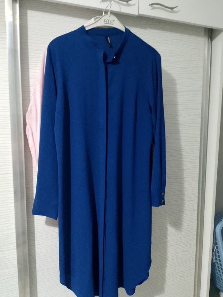 Uzun Kollu Mavi Kadın Tunik - Görsel 2