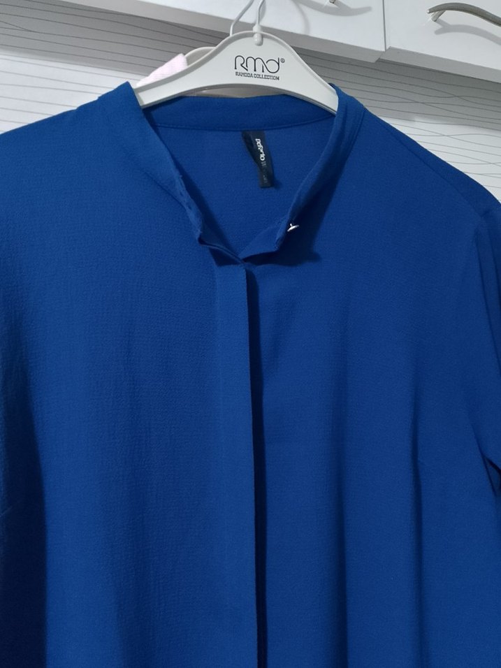 Uzun Kollu Mavi Kadın Tunik - Görsel 3