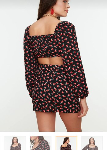 Siyah Çiçek Desenli Dantel Detaylı Mini Mayo - Görsel 4