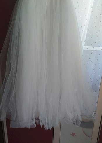 Düğün için Beyaz Straplez Uzun Elbise - Görsel 6