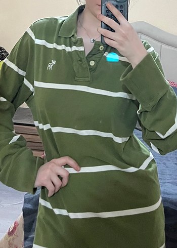 Y2k Yeşil Çizgili  Polo yaka kazak - Görsel 3
