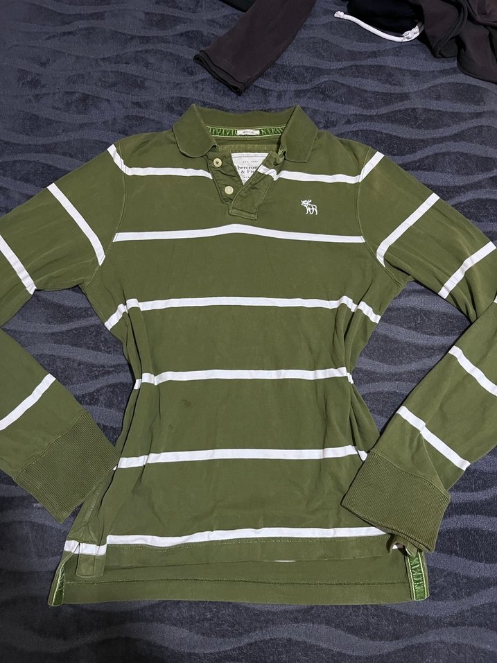 Y2k Yeşil Çizgili  Polo yaka kazak - Görsel 5