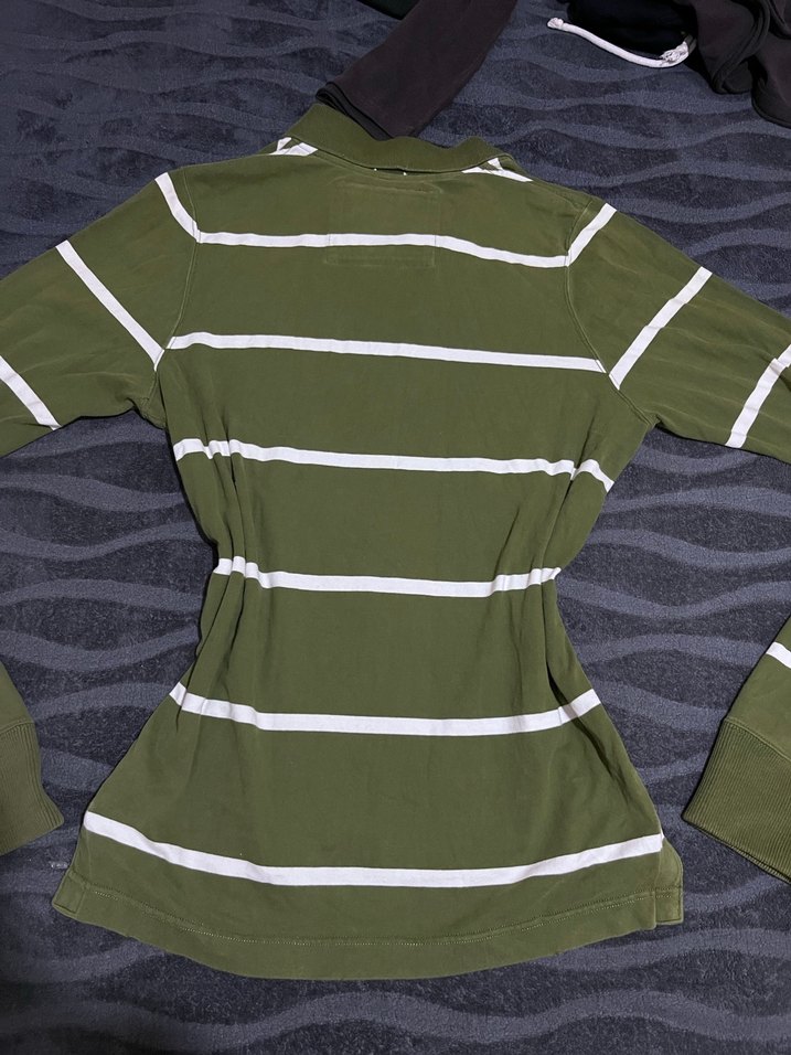 Y2k Yeşil Çizgili  Polo yaka kazak - Görsel 4