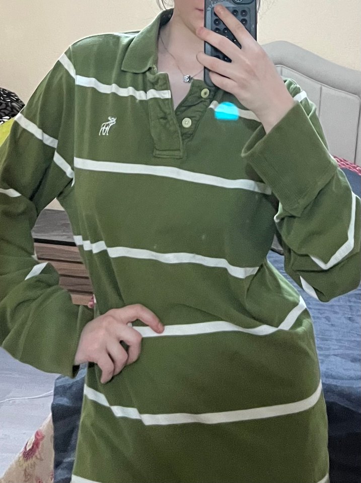 Y2k Yeşil Çizgili  Polo yaka kazak - Görsel 3