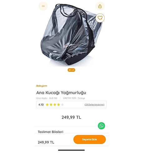 Babyjem ana kucağı yağmurluğu