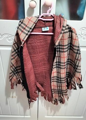 Düğmeli Ekoseli Midi çocuk Panço - Görsel 2