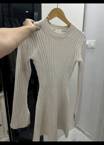 Bej Uzun Kollu H&M Triko Kadın Elbise - Görsel 4