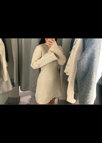 Bej Uzun Kollu H&M Triko Kadın Elbise - Görsel 3