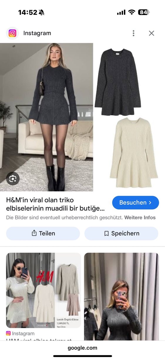 Bej Uzun Kollu H&M Triko Kadın Elbise - Görsel 2