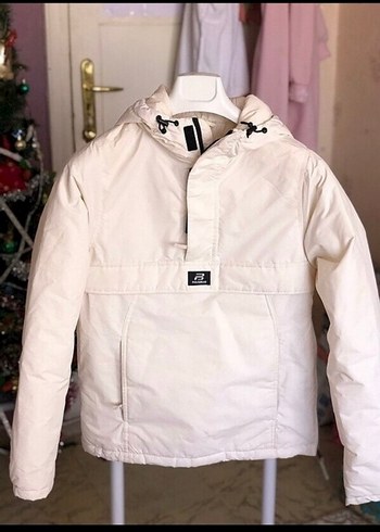 Beyaz Oversize pull and bear Kışlık Kadın Mont - Görsel 2