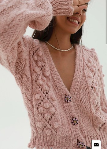 Pembe Örgü V Yaka yumuşak Zara Hırka - Görsel 3