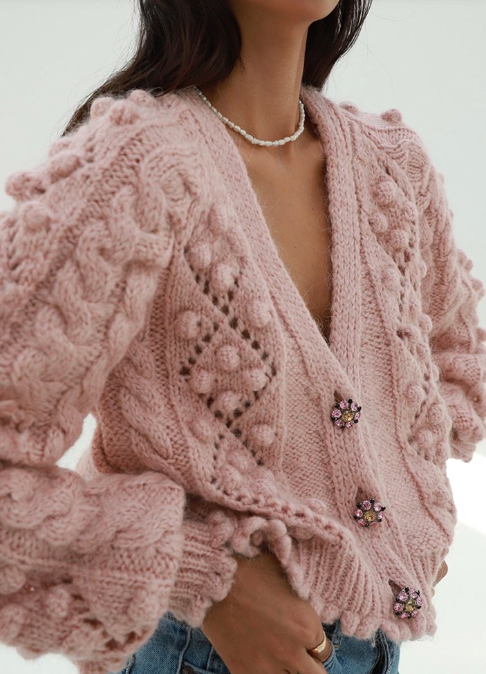 Pembe Örgü V Yaka yumuşak Zara Hırka - Görsel 2