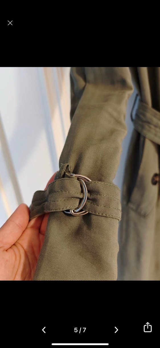 Kadın Haki Uzun Kuşaklı Bershka Trençkot - Görsel 3