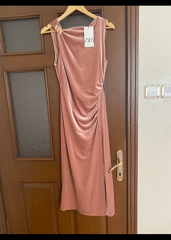 Bej Drapeli Uzun zara Elbise - Görsel 5