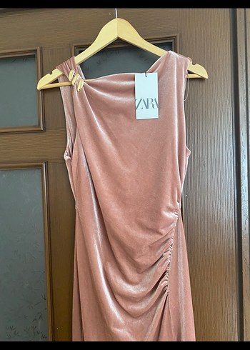 Bej Drapeli Uzun zara Elbise - Görsel 6