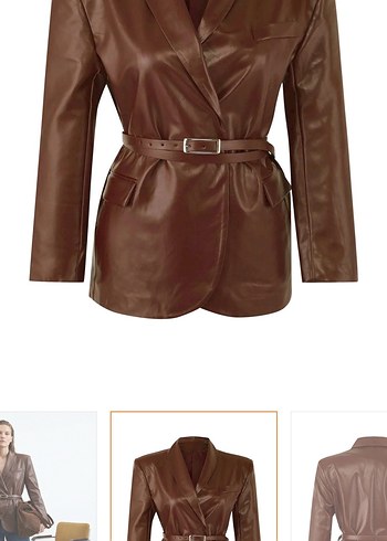 Kahverengi Kemerli Deri Ceket - Görsel 2