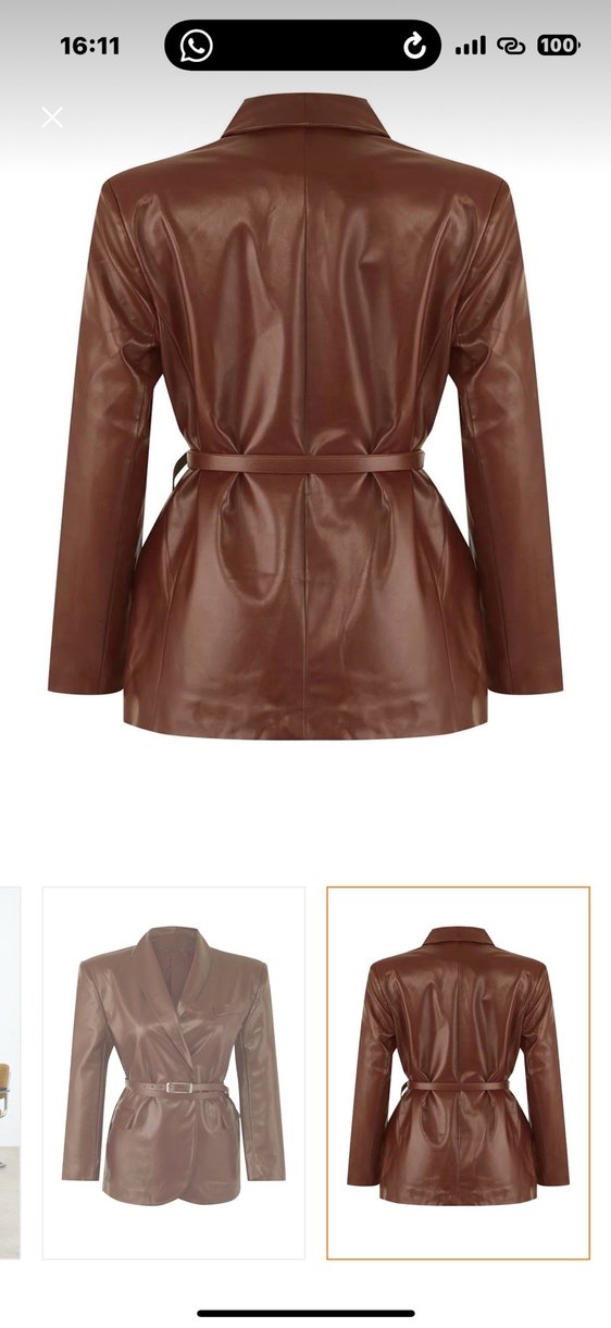 Kahverengi Kemerli Deri Ceket - Görsel 3