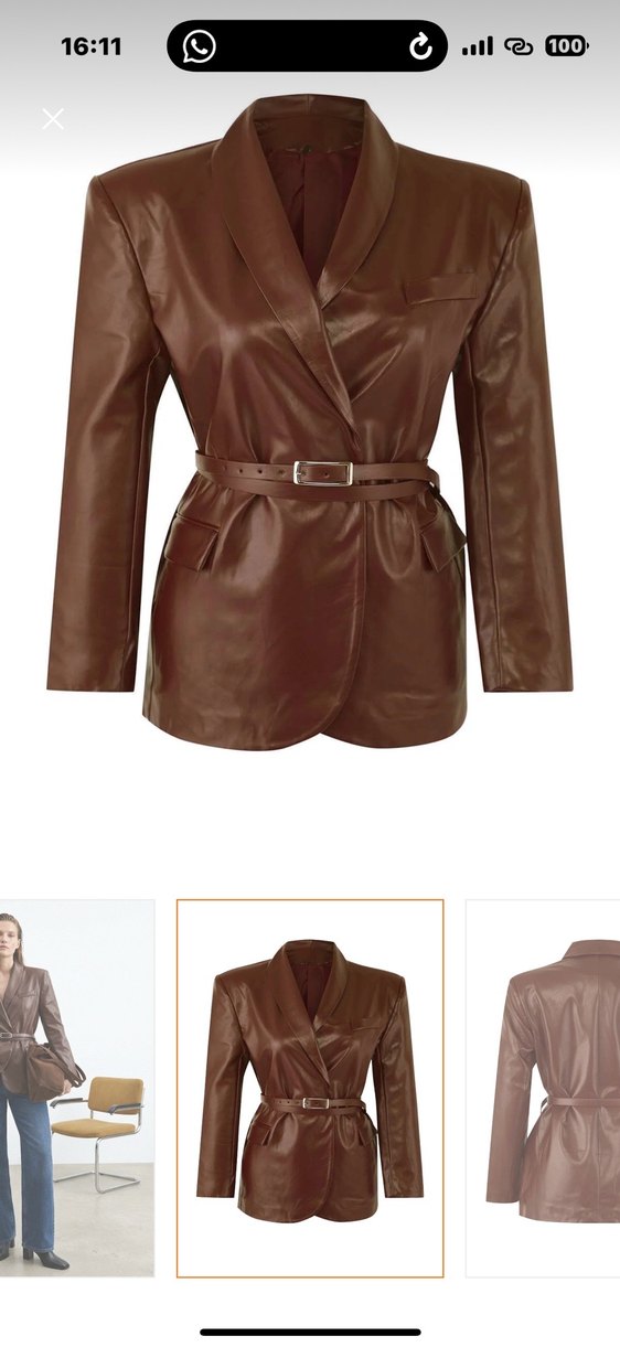 Kahverengi Kemerli Deri Ceket - Görsel 2