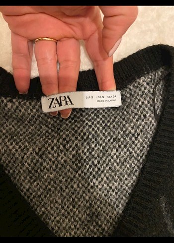 Zara Gri Ekose V Yaka Örme Süveter Elbise - Görsel 3