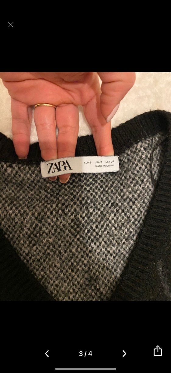 Zara Gri Ekose V Yaka Örme Süveter Elbise - Görsel 3