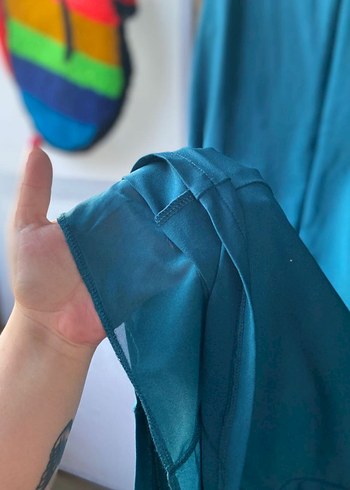 Turkuaz Drapeli Mini Elbise - Görsel 6