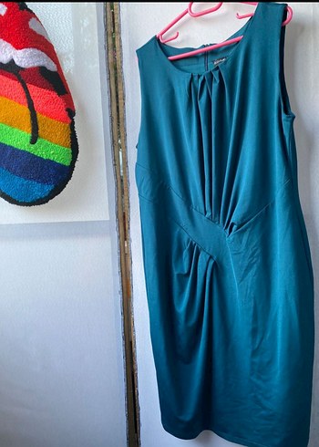 Turkuaz Drapeli Mini Elbise - Görsel 2