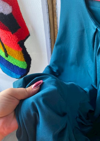 Turkuaz Drapeli Mini Elbise - Görsel 8