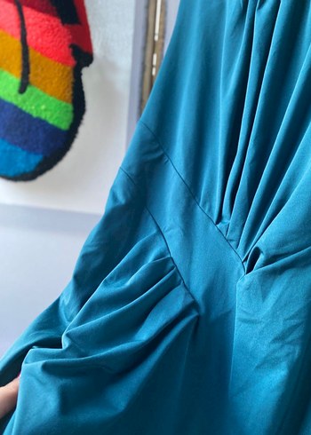 Turkuaz Drapeli Mini Elbise - Görsel 3