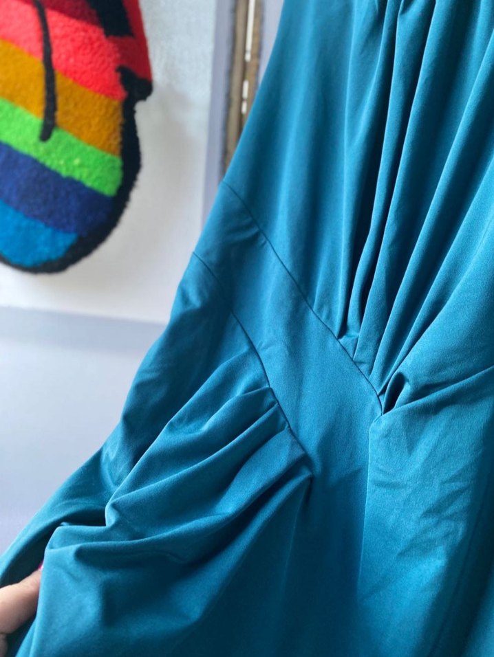 Turkuaz Drapeli Mini Elbise - Görsel 3