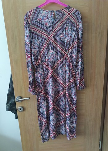 Bohem Uzun Kollu V Yakalı Elbise - Görsel 2