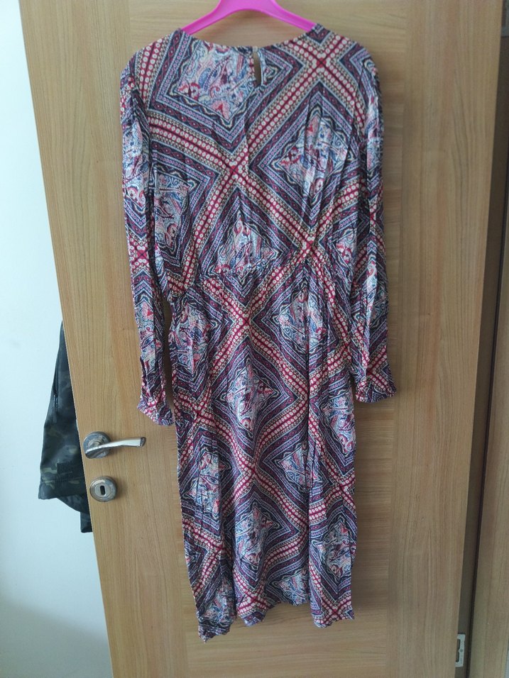 Bohem Uzun Kollu V Yakalı Elbise - Görsel 2