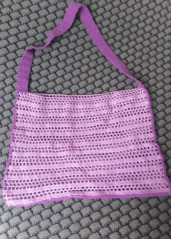 Mor Dantel Detaylı Örgü Kadın Çanta - Görsel 2