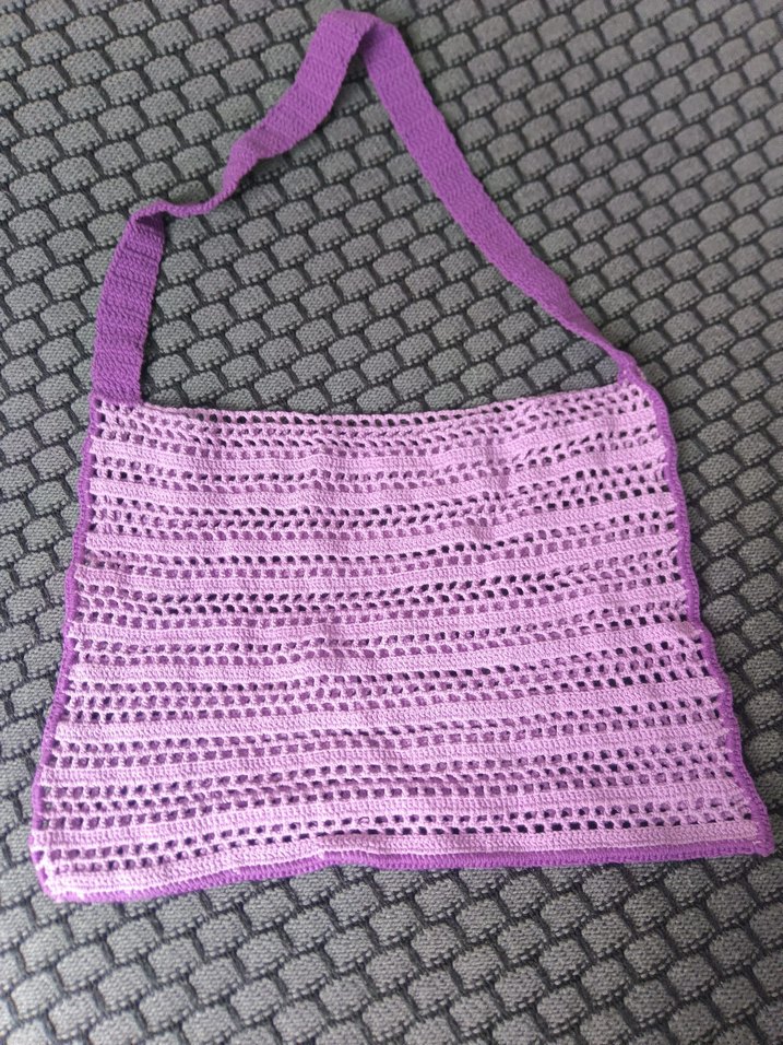 Mor Dantel Detaylı Örgü Kadın Çanta - Görsel 2