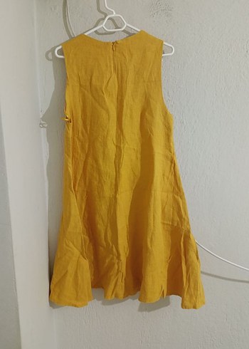 Sarı Kolsuz Keten Elbise - Görsel 3