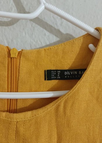 Sarı Kolsuz Keten Elbise - Görsel 2