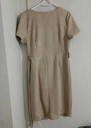 Bej Süet V Yaka Midi Elbise - Görsel 2