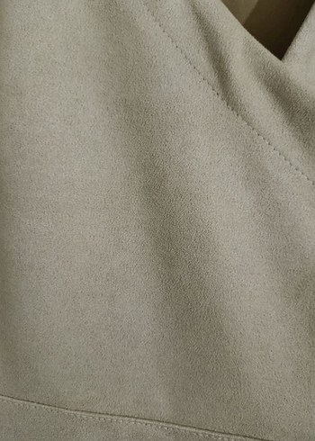 Bej Süet V Yaka Midi Elbise - Görsel 3