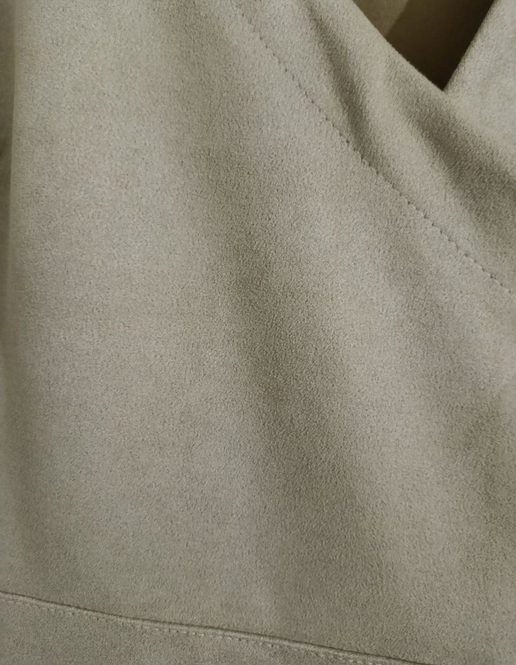 Bej Süet V Yaka Midi Elbise - Görsel 3